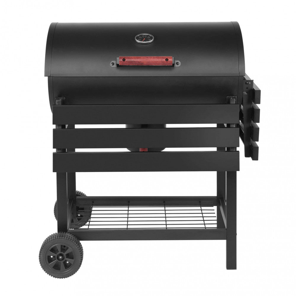 Barbecue a carbonella con 2 griglie e termometro in acciaio nero